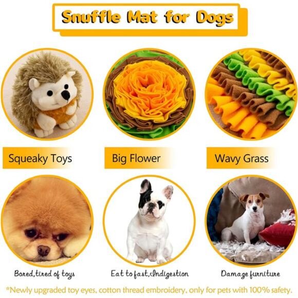 Pet Snuffle Mat for Dogs Hedgehog Puzzle Toy Large Sniffing Mat with Squeaky - Picture 2 of 7